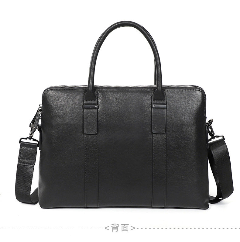Túi xách tay nam công sở da bò thật hai ngăn khóa kéo, cặp mỏng đeo chéo một vai 39×7×29 cm — Màu đen chi tiết 12