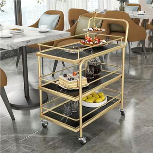 Nordic Mobile Trolley Storage Cart Hotel Drink Cart Golden Multi-Layer Iron Dining Cart Restaurant Food Delivery Cart