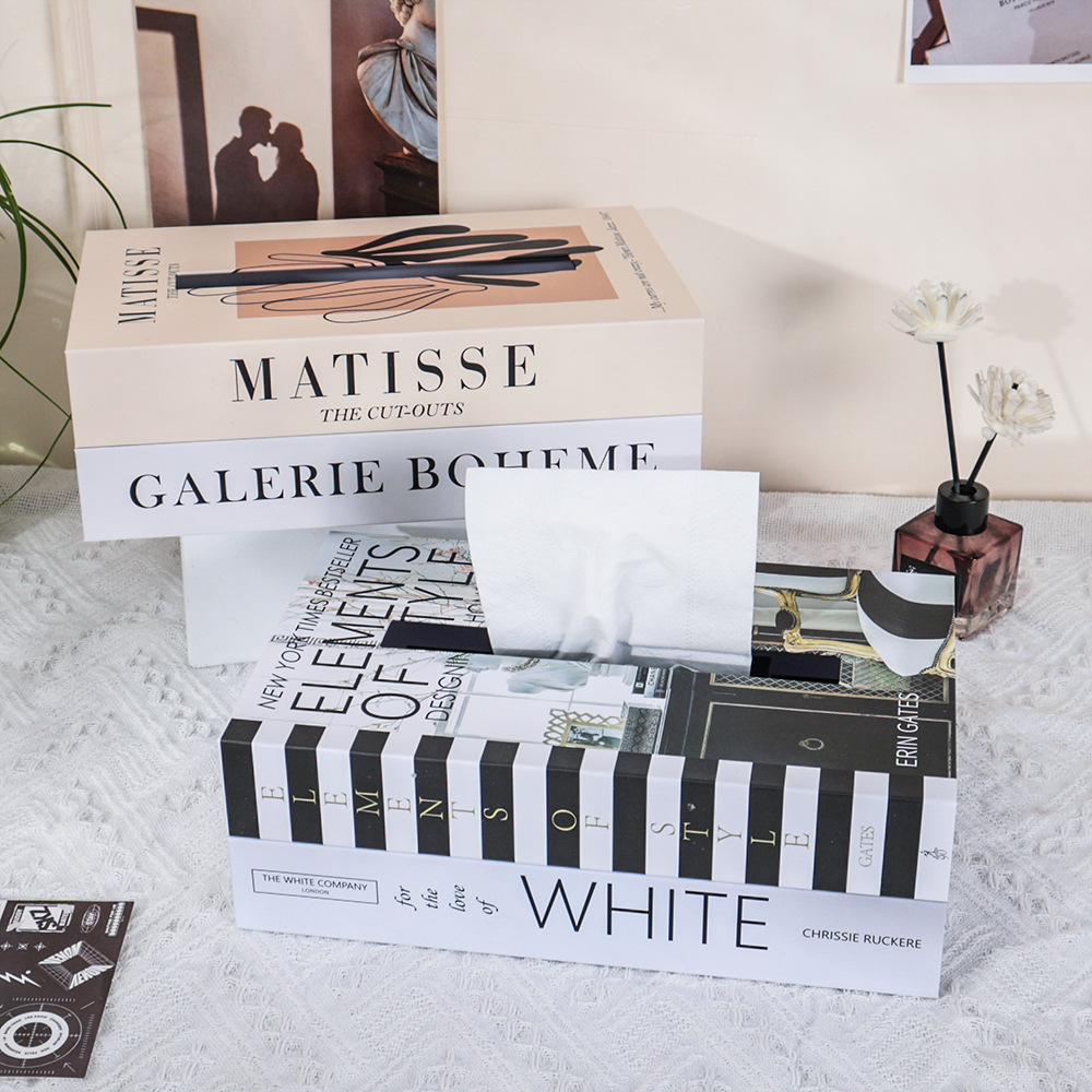 Decoración simple creativa de lujo caja de servillas de libros falsos sala de estar del dormitorio mesa de té decoración de escritorio caja de servillas