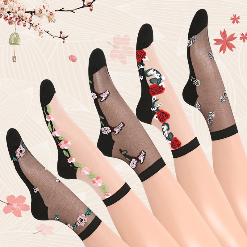 Women's Crystal Silk Glass Silk Stockings Women's Anti-slip Bottom Silk Stockings Anti-hook Silk Crystal Stockings Medium Tube Single Package