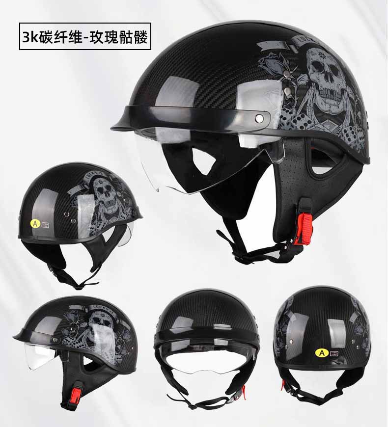 Carbon fiber half helmet motorcycle helmet retro 3C certified men's summer helmet for motorcycles, motorbikes, electric vehicles, women's all-season helmet