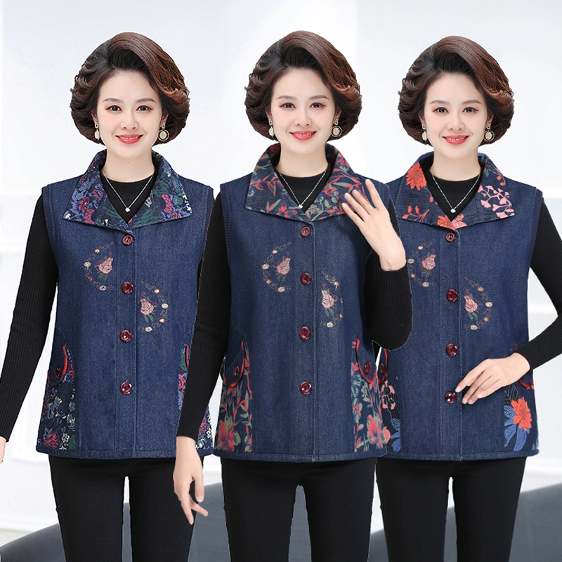 Женская весенне-осенняя одежда для мам среднего и пожилого возраста, тонкий джинсовый жилет, жилет для пожилых людей, жилет большого размера, верхняя одежда, жилет для бабушки