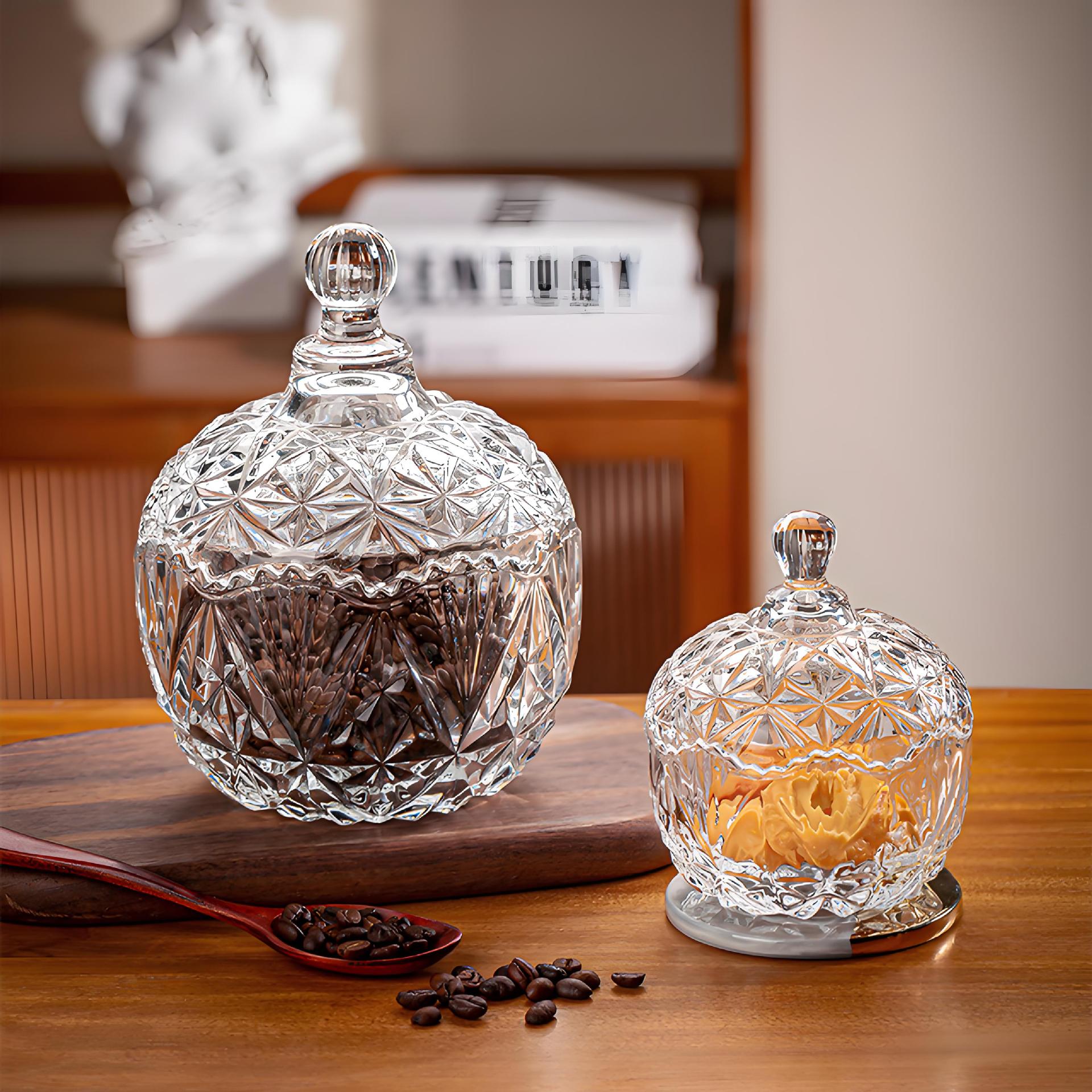 Glass Candy Cup Candy Jar Large Medium Small Food Storage Jar Glass Crystal with Lid Crystal Degaussing Jar