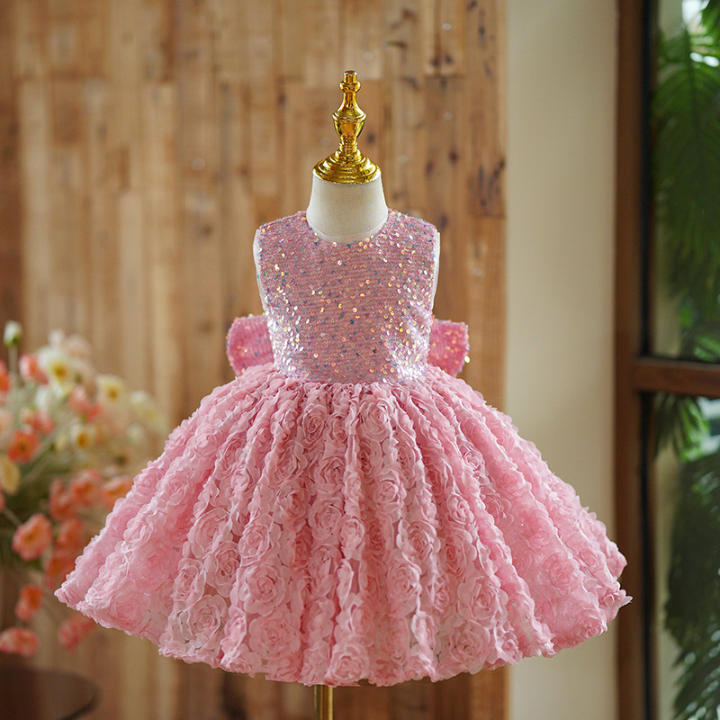 Girls' Host Dress Flower Girl's Wedding Girl's Princess Dress Birthday Children's Light Luxury Niche One-year-old Tutu Dress