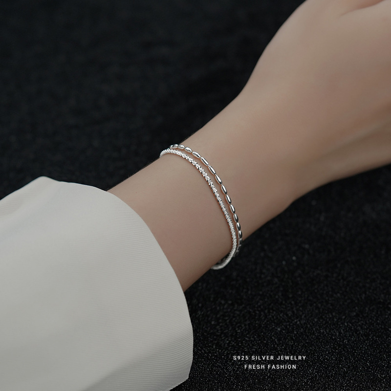 S925純銀ブレスレット二重満天星米粒銀珠手串女ins手飾り銀アクセサリーが親友カップルに贈る|undefined