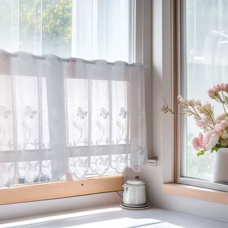 2026厂家直销外贸跨境纱帘精编纱帘白色穿杆短帘厨房帘日系短帘