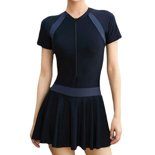 Summer new one-piece contrasting color splicing swimsuit student skirt style conservative swimsuit with chest pad all-in-one swimsuit wholesale