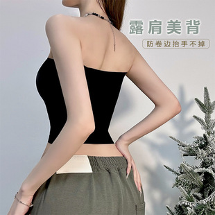 Mid-length strapless no-wear bra wrapped breast without steel ring outer wear backing anti-light word encircled back underwear for women