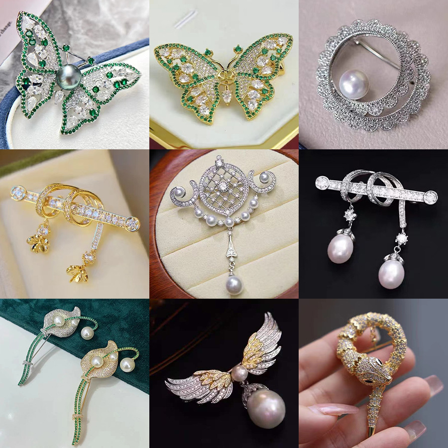 Retro Elegant High-end Women's Pearl Brooch Zircon Micro-inlay Entry-luxury Style New Chinese Style Dress Cheongsam Corsage Corsage