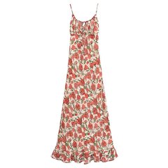 24夏の新型女装欧米風ギャルストラップレトロバラ花プリント修身ウエストフィッシュテールワンピース