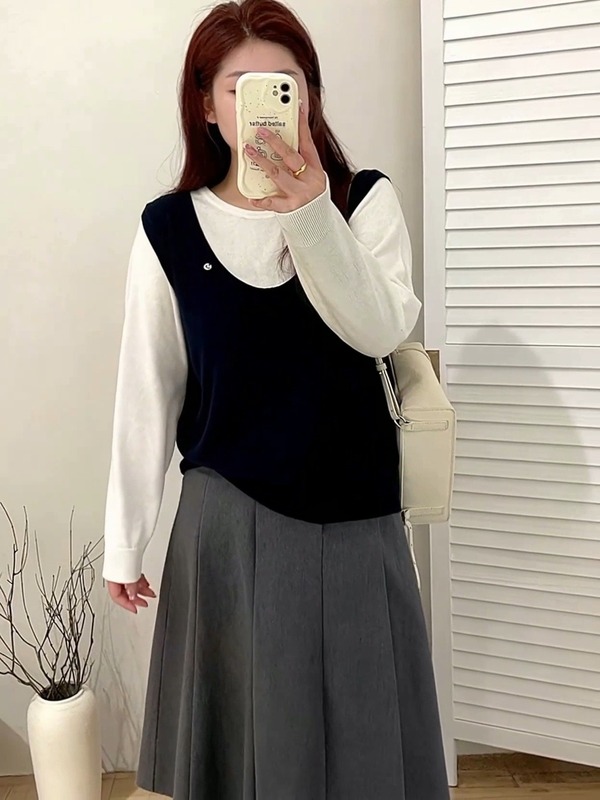 【包邮】大码女装假两件圆领上衣2025秋款胖mm百搭休闲宽松针织衫|undefined