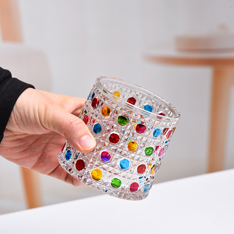 Tazas de vidrio de diamante de color tazas de whisky creativas tazas de vino caseras tazas románticas candelabro