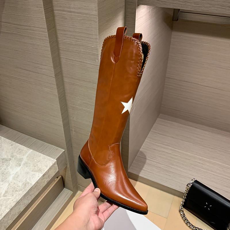 Denim retro high boots English style pointed-toe