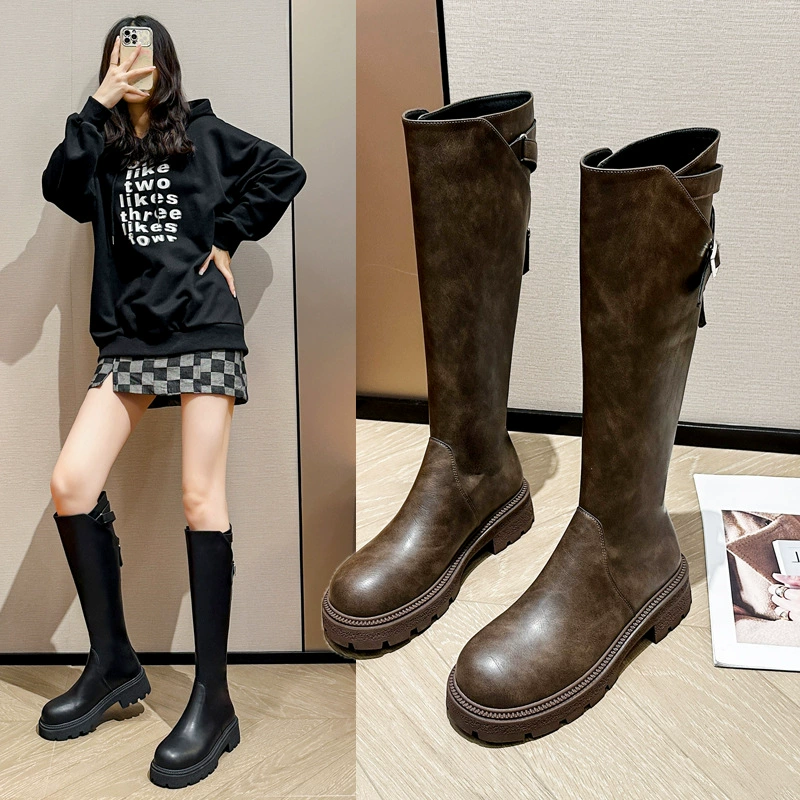 Осенние и зимние новые сапоги Mayard толстые ножки толстые мм сапоги рыцарей толстые подошвы большие сапоги женские сапоги большого размера