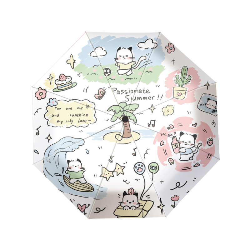 ins小清新猫咪雨伞女生可爱晴雨伞两用自动太阳伞防晒折叠遮阳伞|undefined
