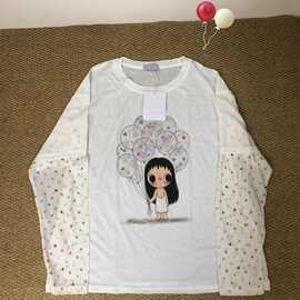 【广州雪花棉】+后包领 钉珠+印花撞色拼接长袖防晒罩衫上衣女实