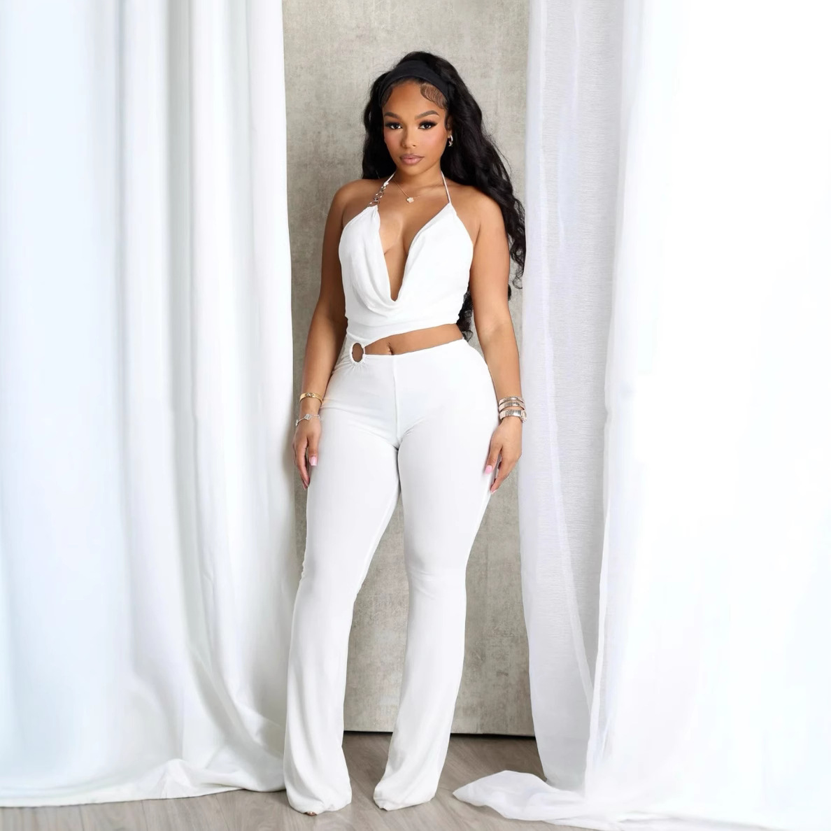 Women's Clothing Summer Halter Neck Jumpsuit Y6064 New European American Style Chic Hollow Out Suspender Vest For Women_ecoleips.com