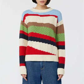 时颖冬季新款复古百搭针织套头衫欧美小众潮流撞色拼接圆领毛衣女