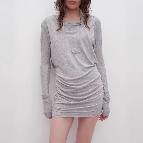 South Korea Niche Irregular Back Hollow-out Multi-Wearable Slim-fit Neck Vest dress Wrap Hip Dress Long Sleeve