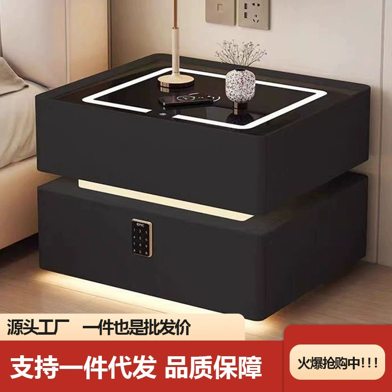 2025 новый умный прикроватный столик с беспроводной зарядкой, свет для спальни, роскошный интернет-хит, многофункциональный черный шкаф