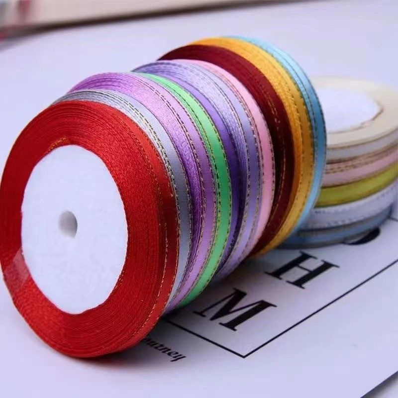 0.6CM 더블 골드 에지 싱글 사이드 리본 웨딩 선물 상자 사탕 상자 포장 리본 초대 카드 활 리본