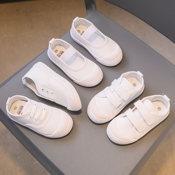 Demi-season school white sneakers for students