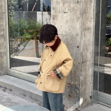 25新款秋款童装儿童复古翻领风衣外套中长款灯芯绒领风衣夹克外套