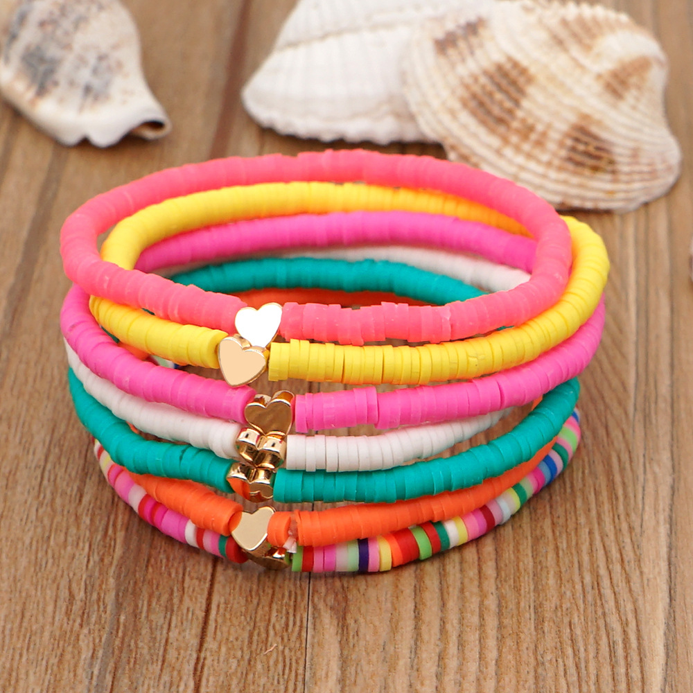 Bohemian Style Color Elastic Rope Heart Bracelet display picture 3