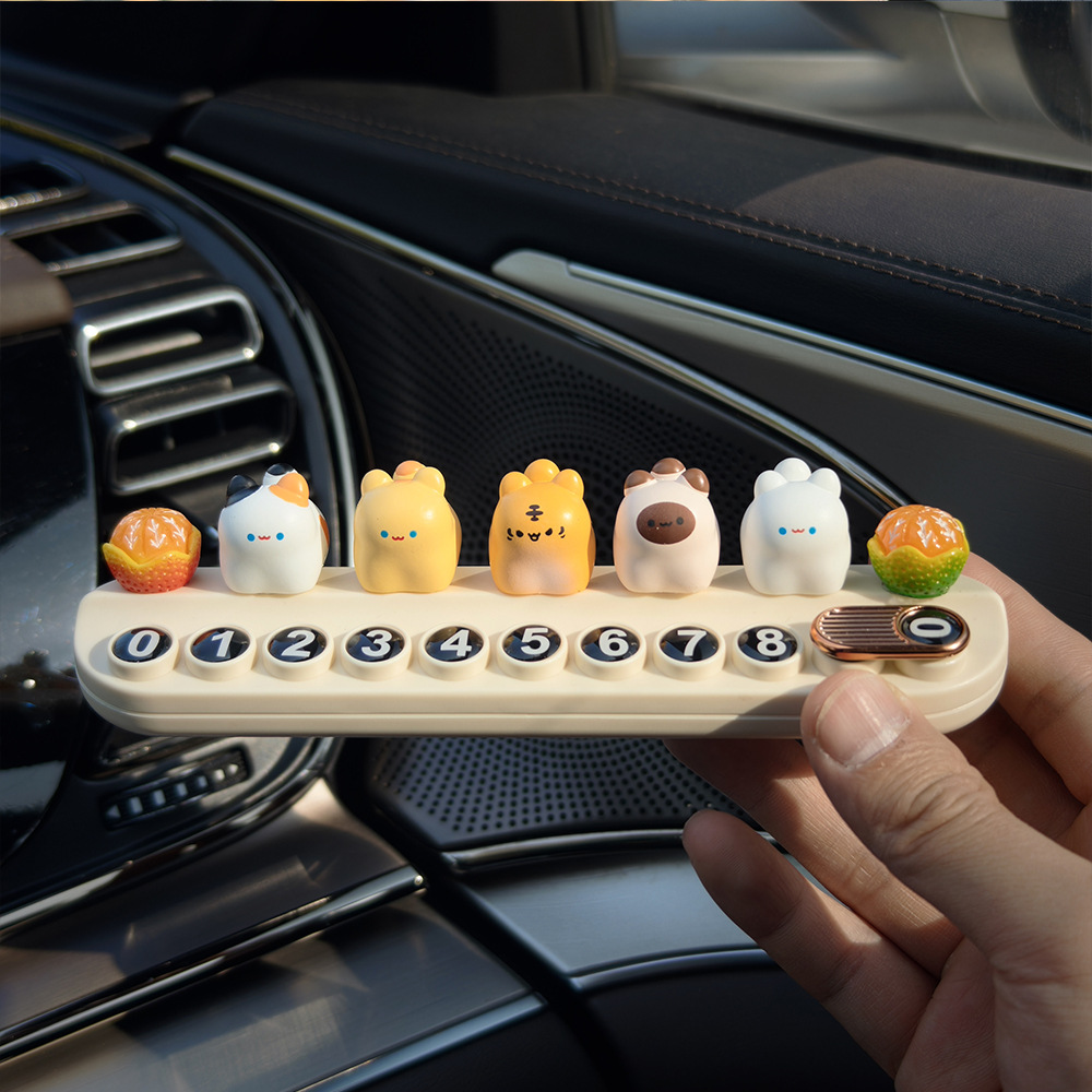 Cute and Adorable Cat Number Plate Ornament, Temporary Parking Sign for Cars, Phone Number Plate for Moving Cars, Girly Car Interior Decoration