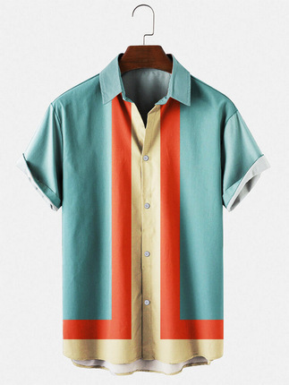 2023 nuevos hombres Hawaii europeo y americano ropa de los hombres impresión 3D del comercio exterior los hombres manga corta floja delgada camisa casual