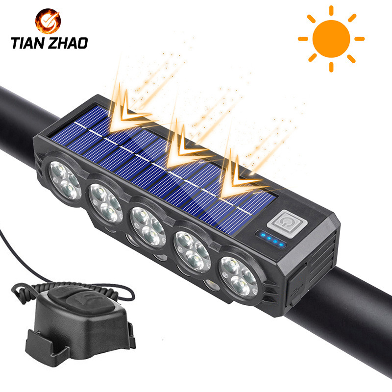Solar Bicycle Light Horizontal Plate High-Brightness Horn Light Mountain Bike Night Riding High and Low Beam 900 Lumens Cycling Accessories