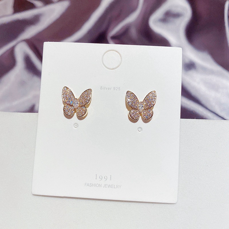 Korean Simple Zircon Micro-inlaid Butterfly Earrings display picture 8