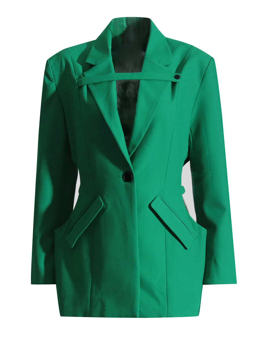 Blazer para Mujer con Un Botón de Poliéster, Manga Larga con Bolsillos