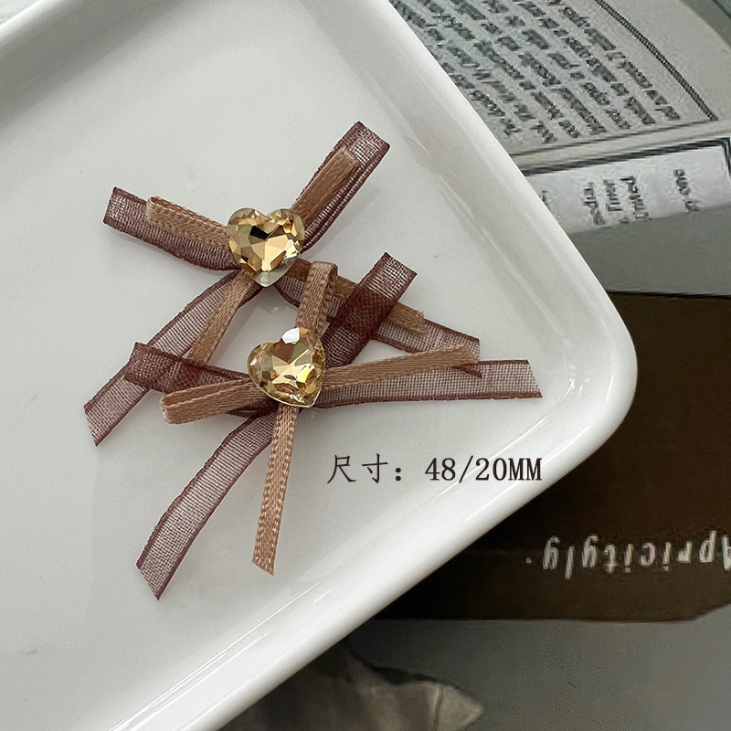 蕾丝欧根纱双层飘带蝴蝶结手工堆钻布艺网纱爱心蝴蝶结美甲饰品钻|undefined