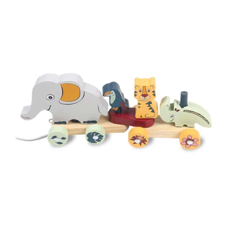 Los niños de madera dibujos animados zoológico educación temprana educativa iluminación elefante bebé cordón coche juguete