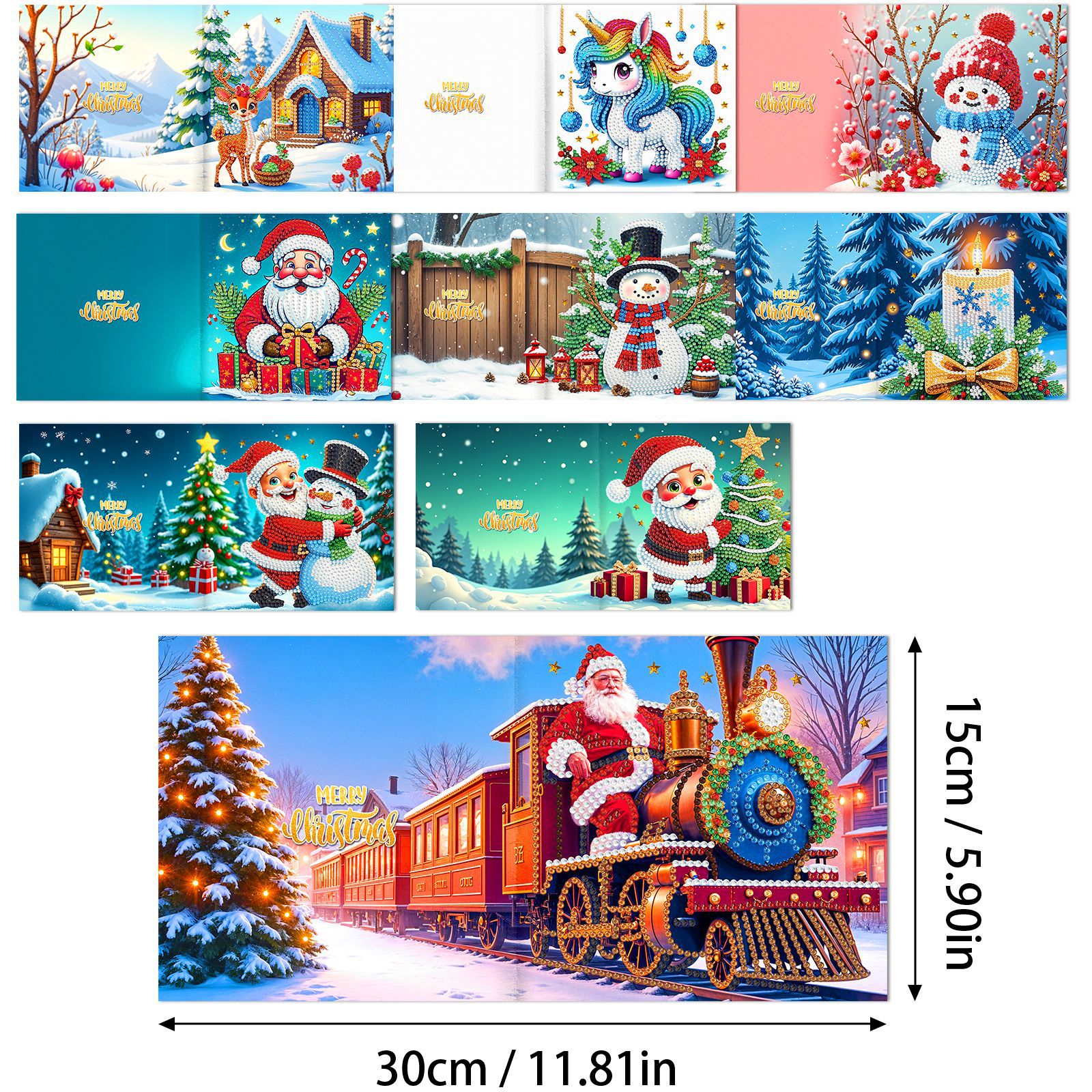Explosiones transfronterizas de Navidad multiserie de tarjetas de felicitación puntuales hechas a mano 9 conjuntos de sobre de diamante 6 conjuntos de dibujos animados