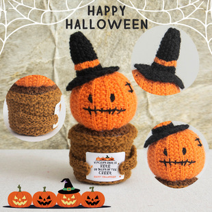 Halloween New Wool Crocheted Pumpkin Doll Cross-Border Funny Positive Card Plant Doll Potted Ornaments