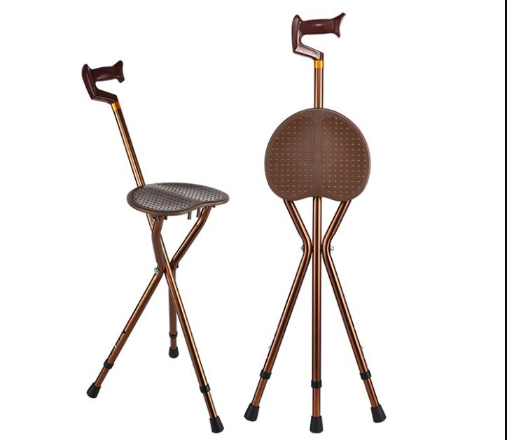 Fábrica al por mayor de acero inoxidable taburete ajustable aleación de aluminio plegable bastón silla con asiento taburete para caminar