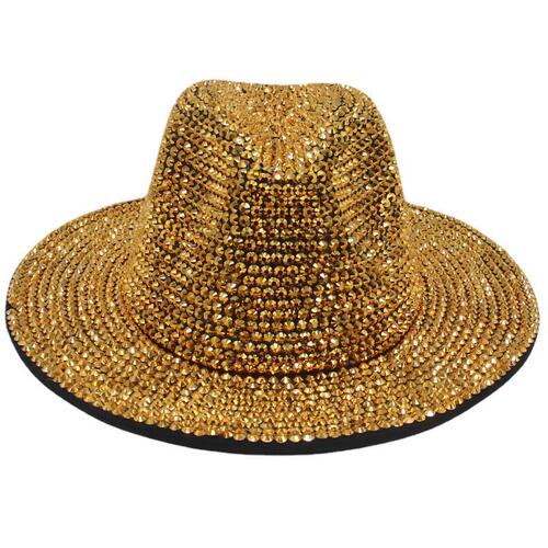 Cross-border new stage performance fashionable sparkling handmade rhinestones British retro wool felt jazz hat felt hat