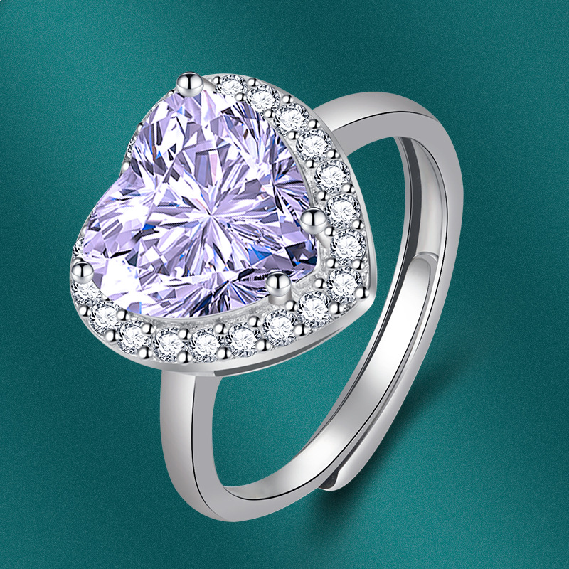 INS Style Heart Shape Copper Plating Zircon Open Ring 1 Piece