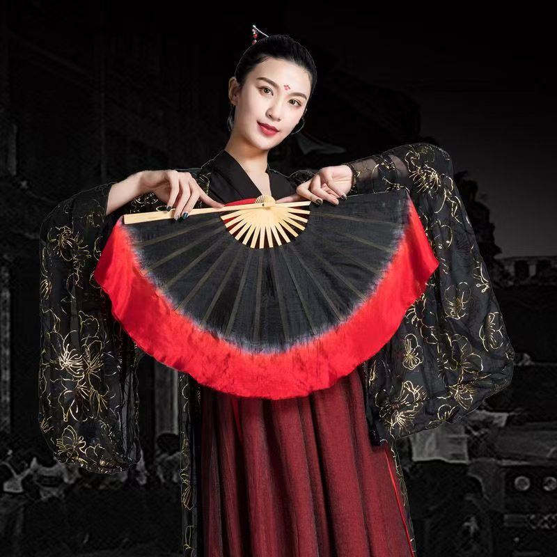 Danza ventilador de seda de doble cara antiguo negro y rojo gradiente rojo marcado marcado rojo ventilador de baile danza cuadrada danza clásica