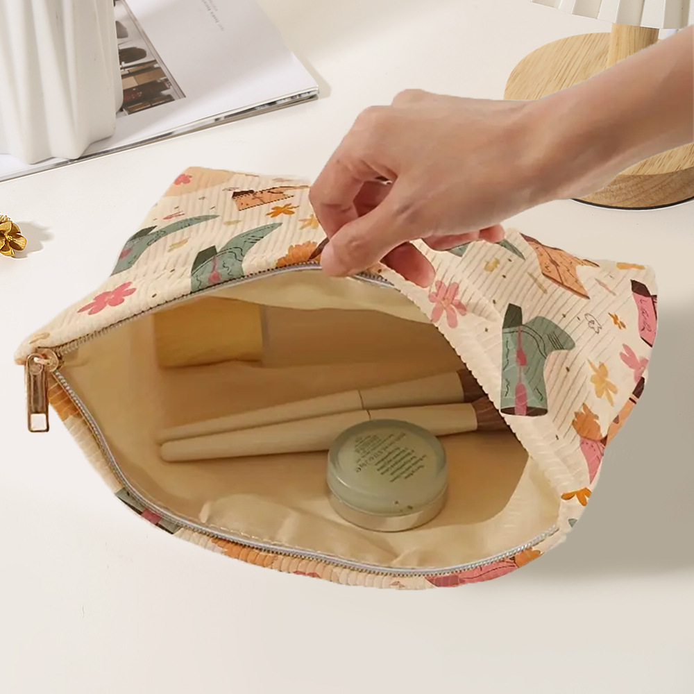 Floral Pattern All Seasons Season Elegant Streetwear Floral Corduroy Square Makeup Bags