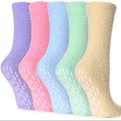 Women's Anti-Slip Safety Socks Grip Plush Non-Slip Slipper Socks Winter Warm Soft and Fluffy Safety Socks Rainbow One Size