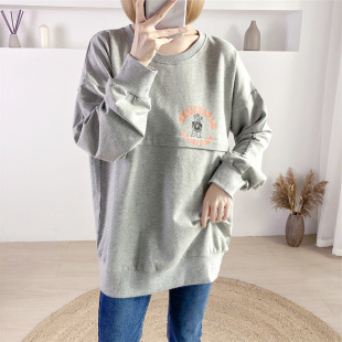Breastfeeding Top Long Sleeve Outgoing Fashion Hot Mom Autumn Breastfeeding Clothes Loose Autumn and Winter Breastfeeding Sweatshirt Mid-Length