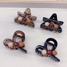 秋冬新款奶咖色彩豆水晶小号6公分发夹抓夹PC鲨鱼夹女款半夹发抓