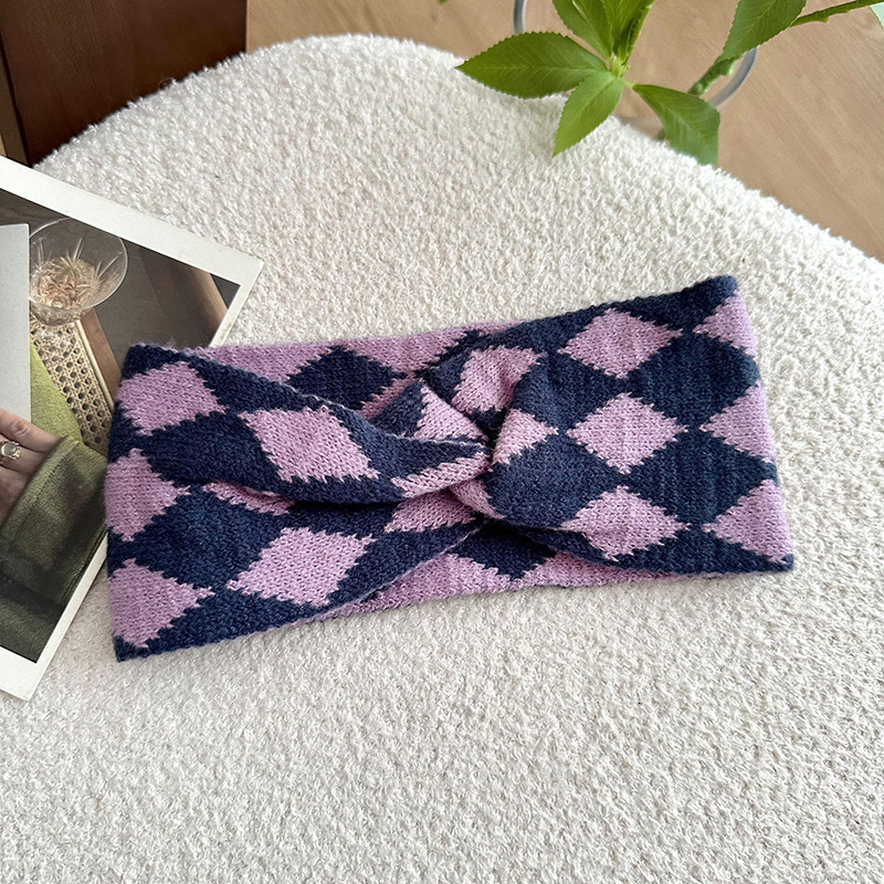 Banda de cabello para mujeres 2025 verano nuevo tejido de diamante de doble color cruzado correa de cabello de protección de la oreja caliente cubierta de cabello accesorios para el cabello