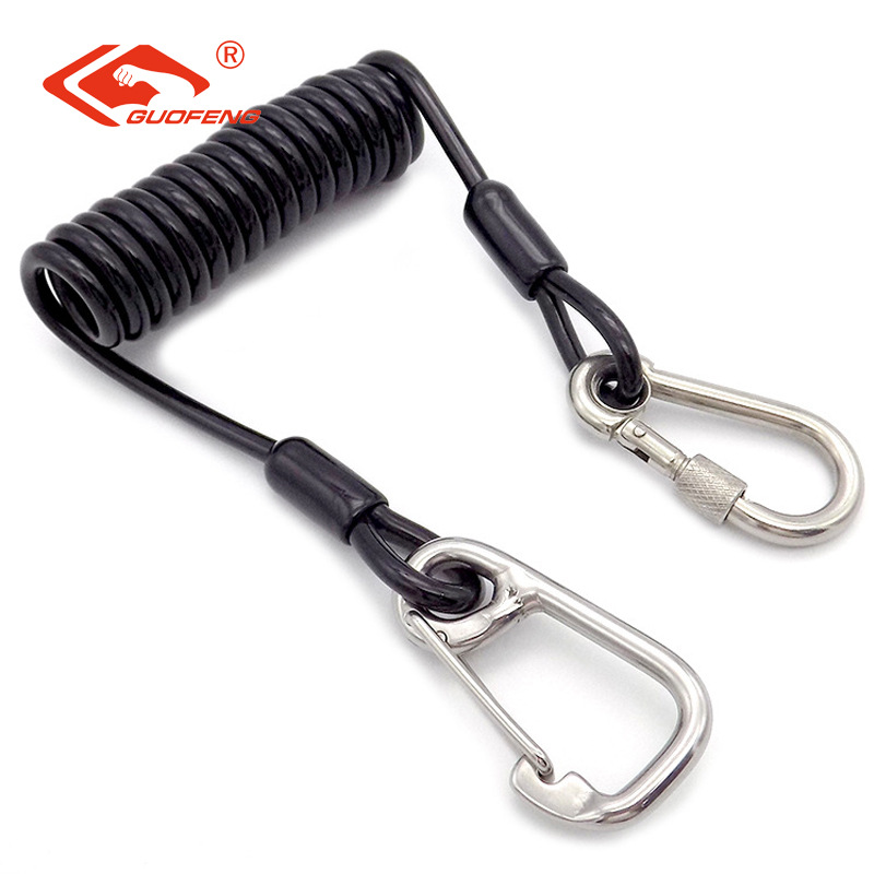 Fábrica de fuente de Guangdong 304 gancho de acero inoxidable equipo de pesca anti-perdida de resorte de acero cuerda de alambre de acero cámara cuerda de color