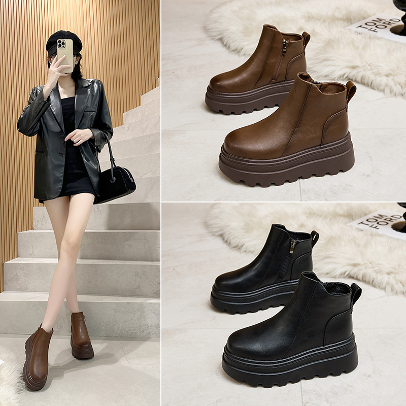 2025 New Style Women's Martin Boots British Style Thick-Soled Short Boots Petite Retro Versatile Spring and Autumn Single Boots Winter Fleece-Lined