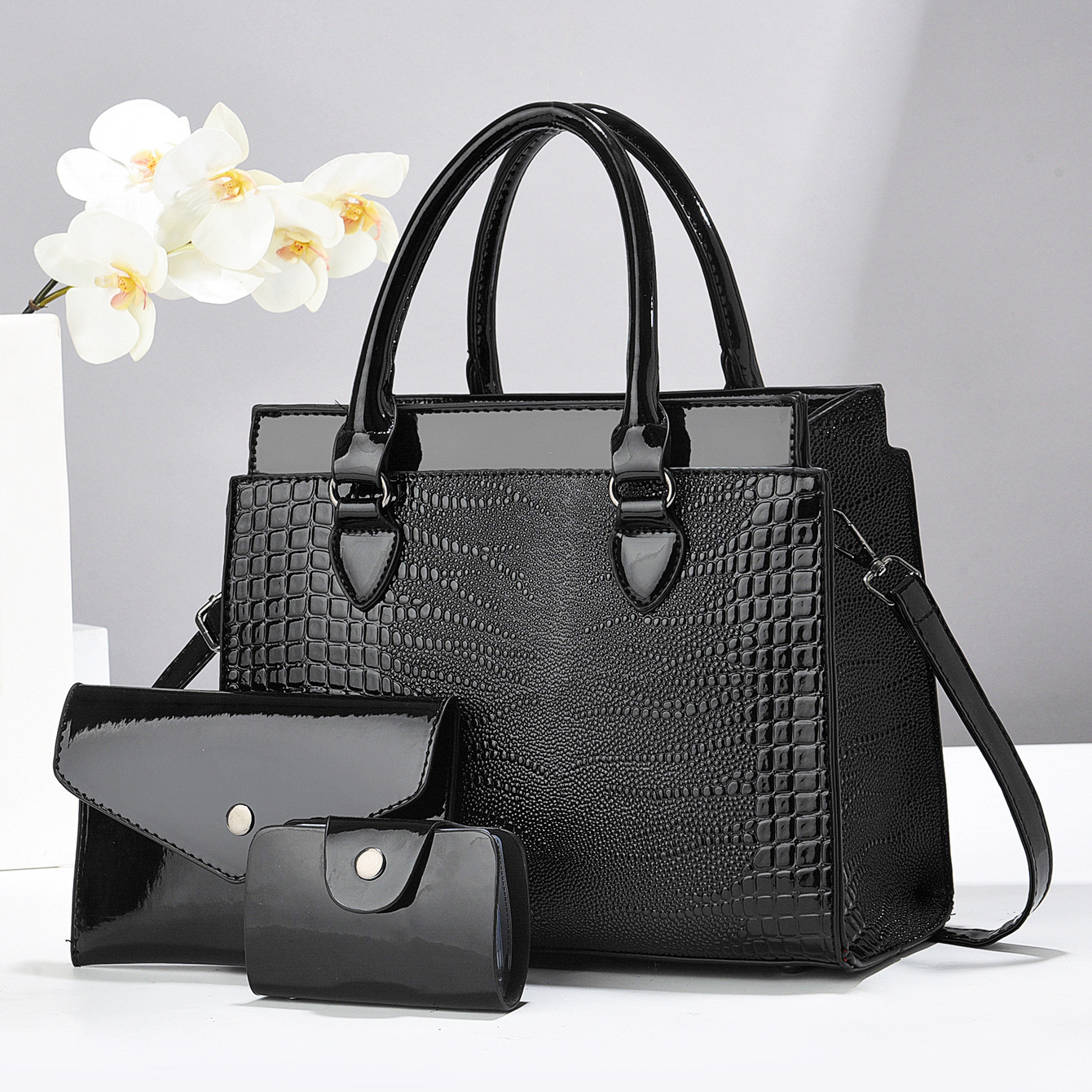 Women's Urban Crocodile Pattern Handbag Mother And Child Three-piece Set Single Shoulder Crossbody Bag_voghion.com