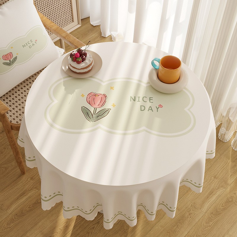 Round Table Tablecloth Waterproof, Oil-Proof, Anti-Scalding, No-Wash Table Mat, Accessible Luxury and High-End Oval Tablecloth, Home Table Mat